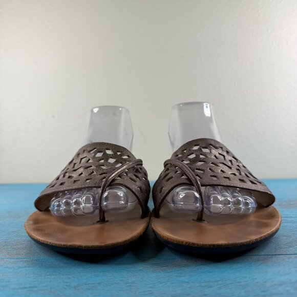 Paul Green Munchen Bronze Perforated Slide on Leather Sandals Size 11 US - Picture 3 of 9